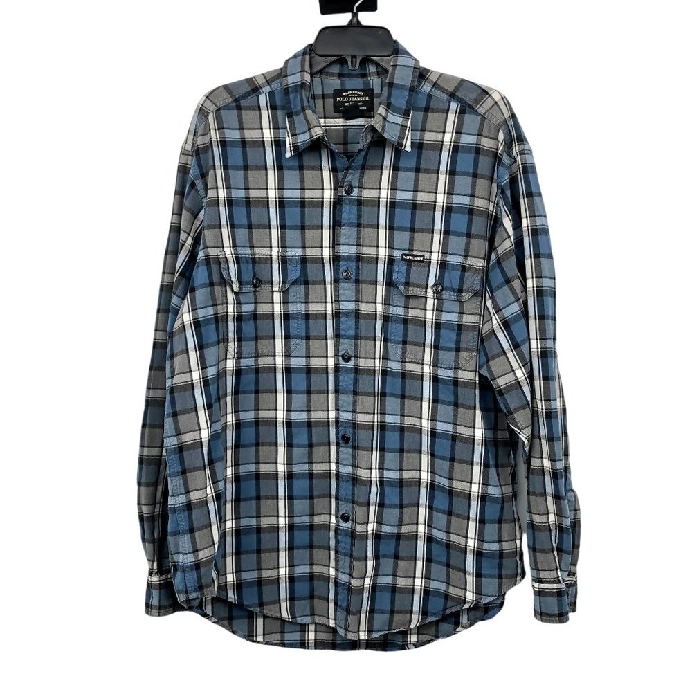 Ralph Lauren Polo Jeans Shirt Mens L Used Blue Plaid